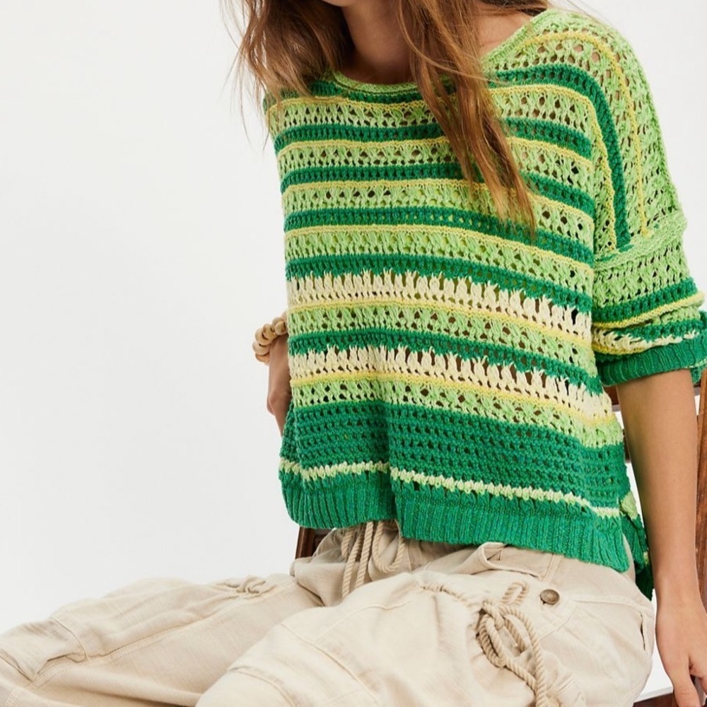 NWT Free People Madelyn Pullover in Enchanted Lime Combo